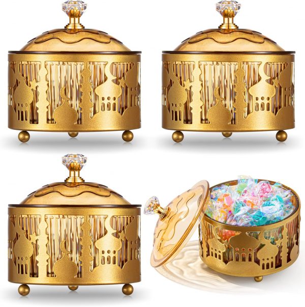 4 Pcs Ramadan Trays with Lid Metal Gold Eid Mubarak Tray - Image 2