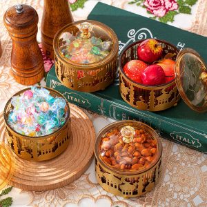 4 Pcs Ramadan Trays with Lid Metal Gold Eid Mubarak Tray