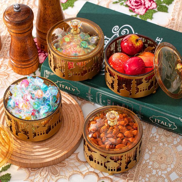 4 Pcs Ramadan Trays with Lid Metal Gold Eid Mubarak Tray