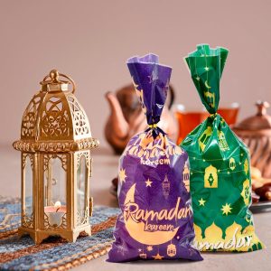 160 Pieces 4 Styles Ramadan Kareem Cellophane Treat Candy Bags with Twist Ties