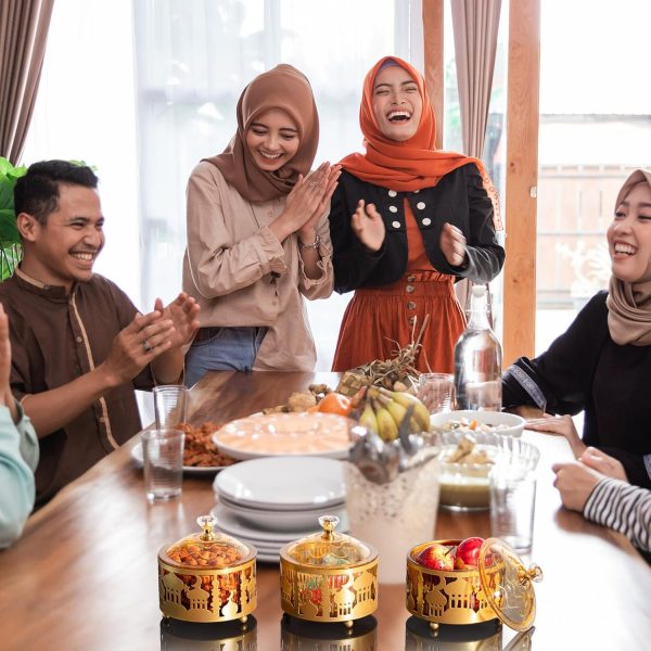 4 Pcs Ramadan Trays with Lid Metal Gold Eid Mubarak Tray - Image 3