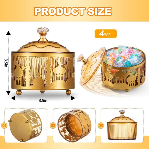 4 Pcs Ramadan Trays with Lid Metal Gold Eid Mubarak Tray - Image 4